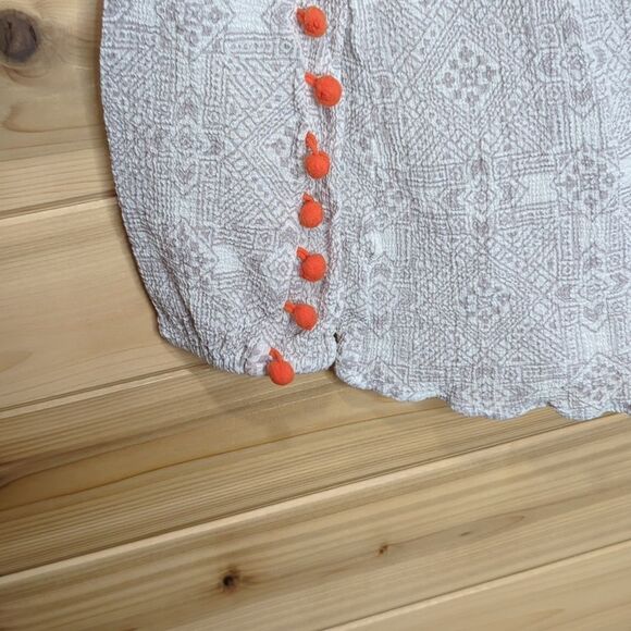 Sundance Top Womens Medium Cream Orange Pompom Printed Cotton Boho - Picture 5 of 10